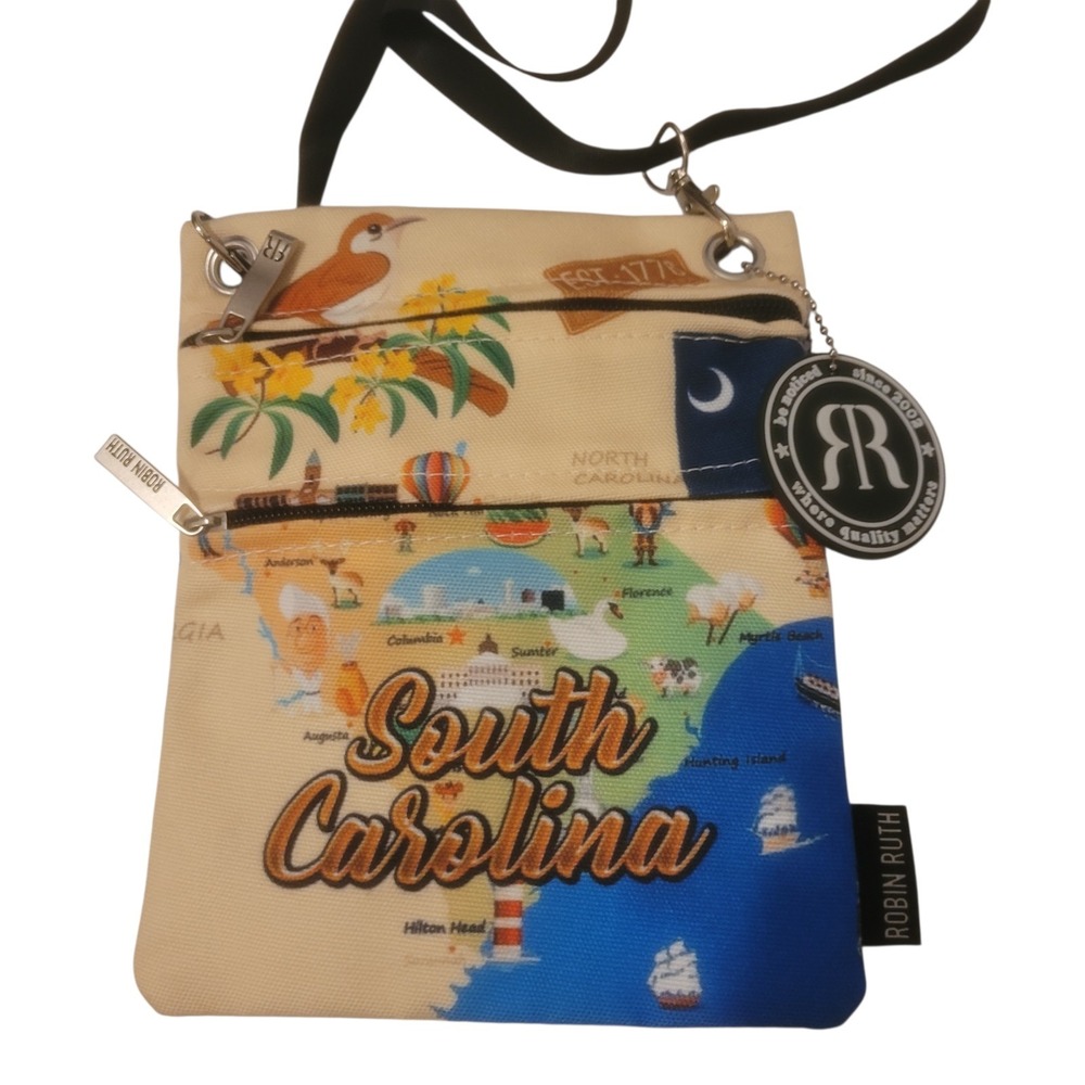 Robin Ruth Purse South Carolina Cross Body 8"x 6 1/2" 2 Zippers Tags Blue